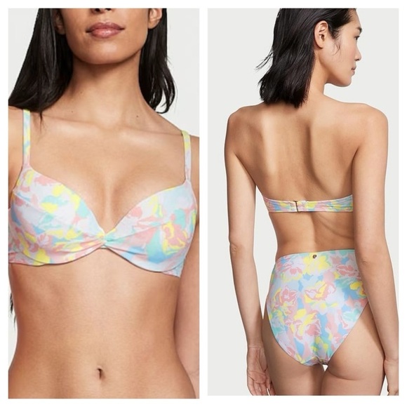 Victoria's Secret White Camo Floral Push Up Swim Bikini Top and Bottom sz S 34 C - Picture 3 of 14